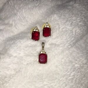 Estate 3 piece set- ruby pendant and earring set
